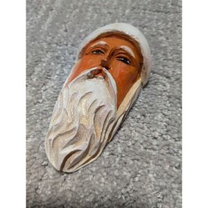 Vintage Hand Carved, Hand Painted‎ Wood Santa Face Beautiful Detail